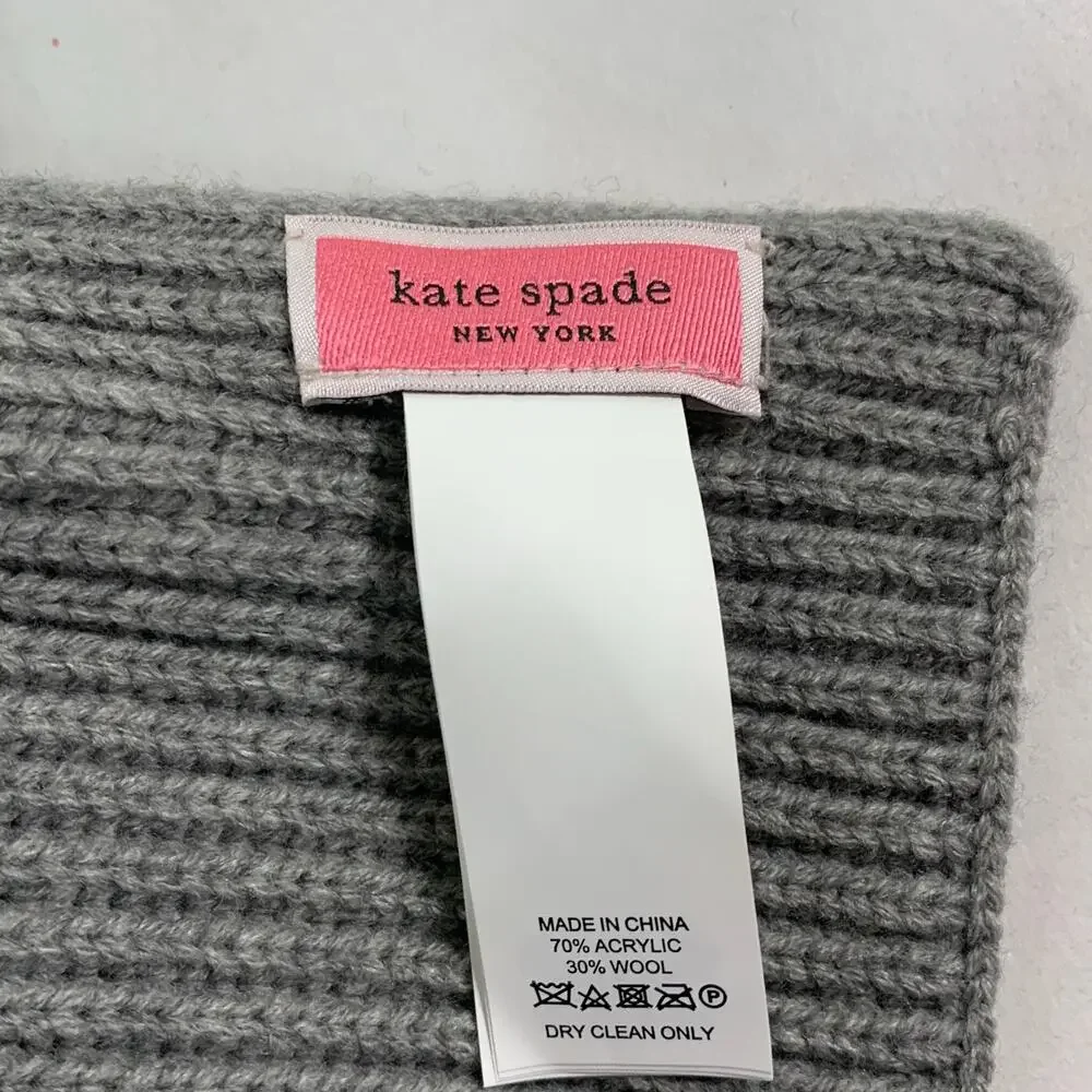 Kate Spade New York OS Gray Half Bow Knit Scarf Ribbed Preppy Pockets Designer